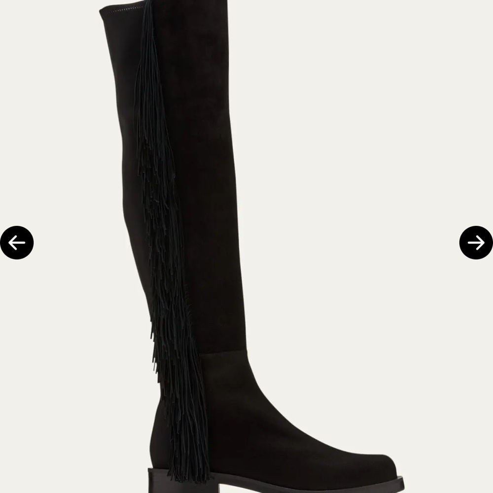 Stuart Weitzman Black Suede Fringe Over-the-Knee Boots NWT and box